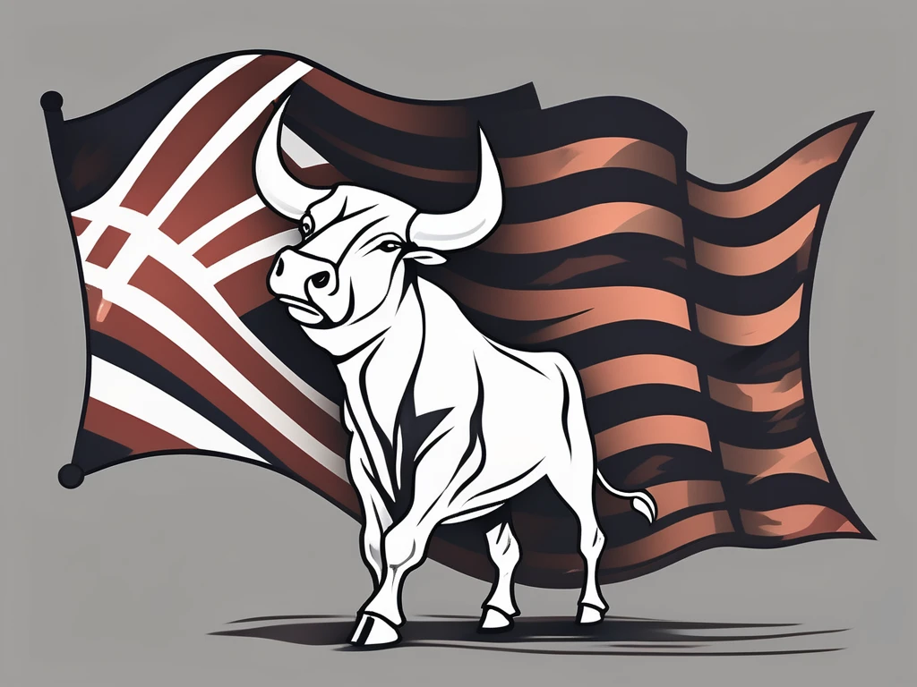 A stylized bull emerging from a flag pattern