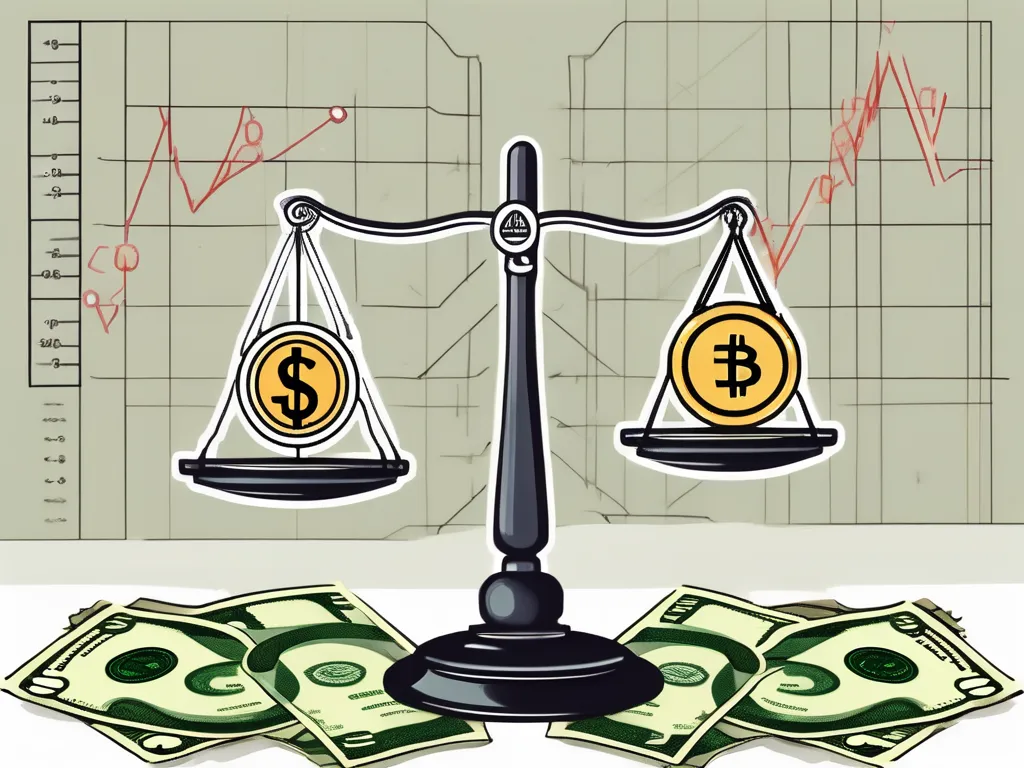 A balanced scale with one side representing fixed exchange rates using a stable currency symbol