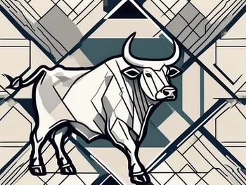 A bull stepping out of a rectangular geometric pattern
