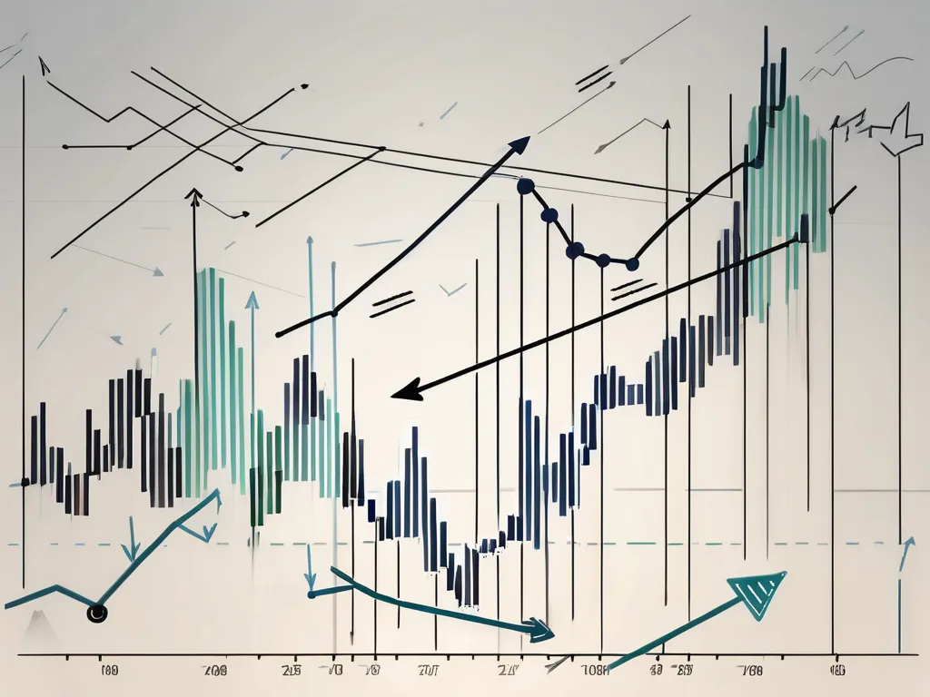 A stock market chart with rising and falling lines