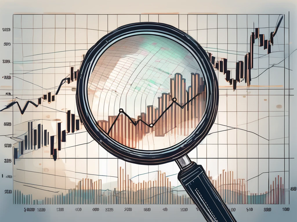 A magnifying glass hovering over a forex trading chart