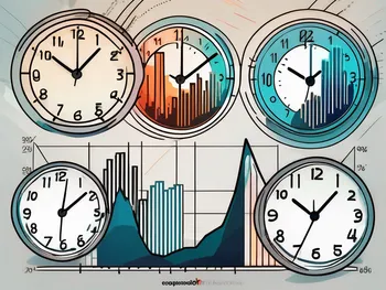 A dynamic stock market scene featuring four distinct clocks representing the expiration of different financial instruments