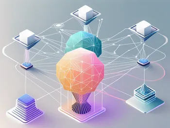 Verschiedene miteinander verbundene digitale Knoten, die unterschiedliche DeFi-Plattformen symbolisieren