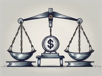 A pair of balanced scales with different currencies on each side