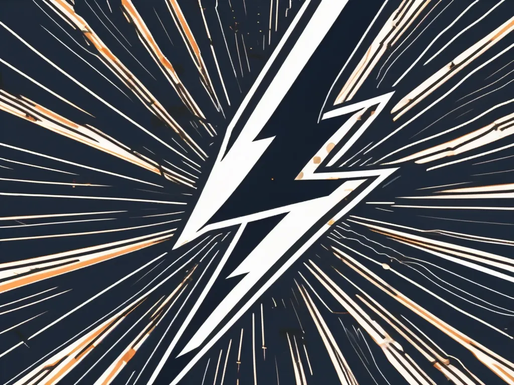 A stylized lightning bolt striking a bitcoin