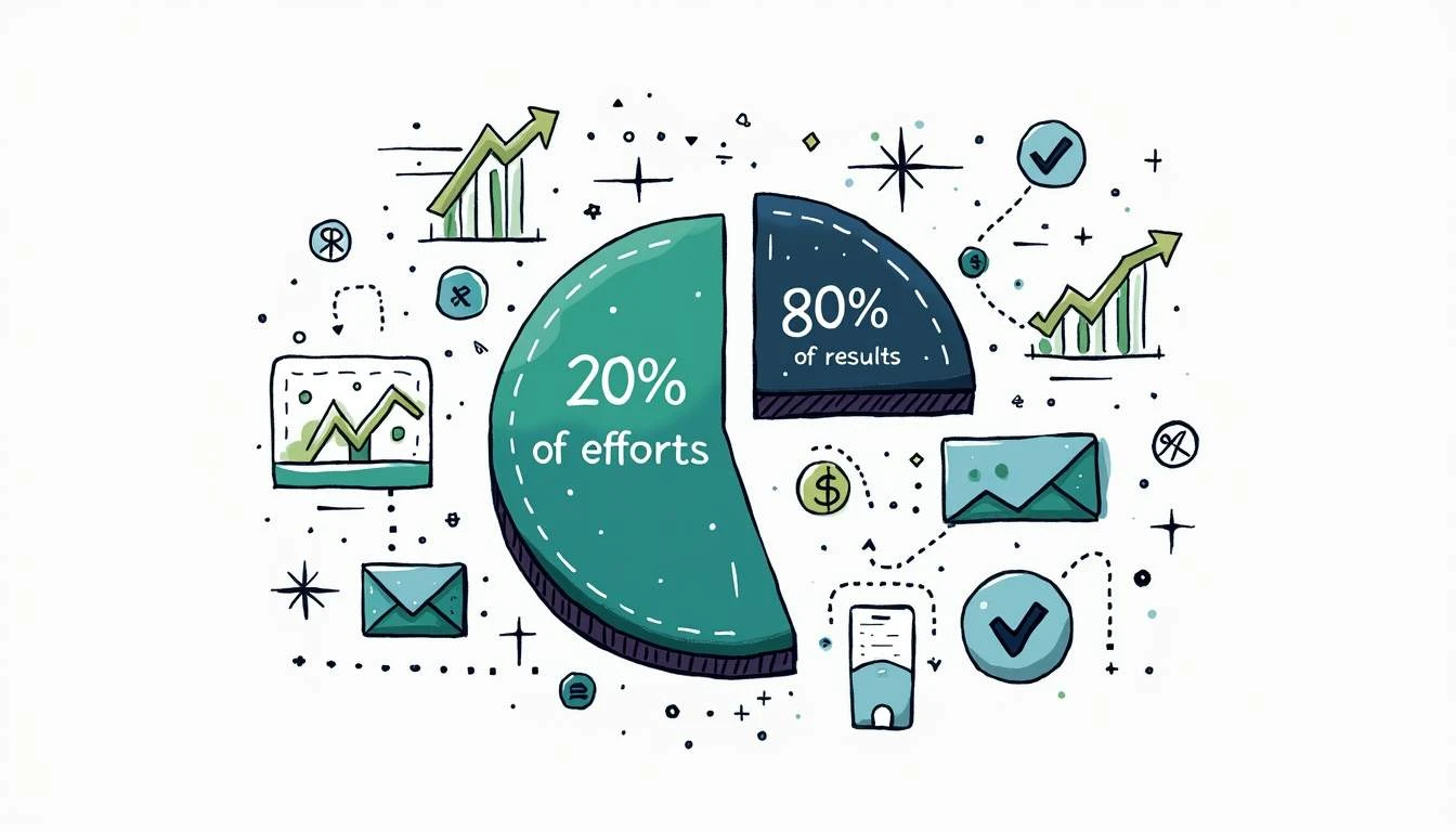 A split pie chart that visually represents the 80/20 distribution