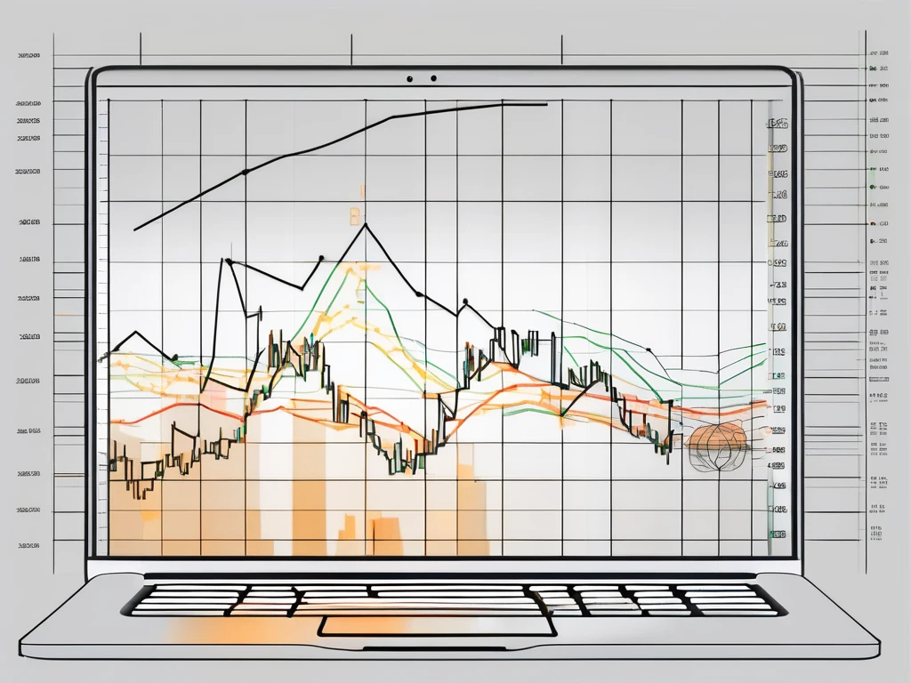 A detailed bitcoin chart on a computer screen with various indicators and trend lines