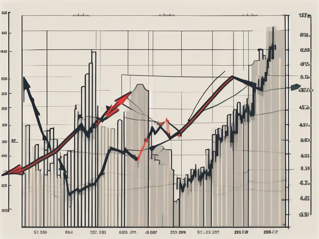 A dynamic stock market chart with arrows and time intervals