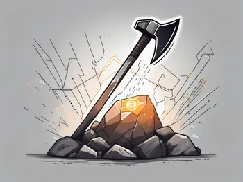 A miner's pickaxe striking a digital rock