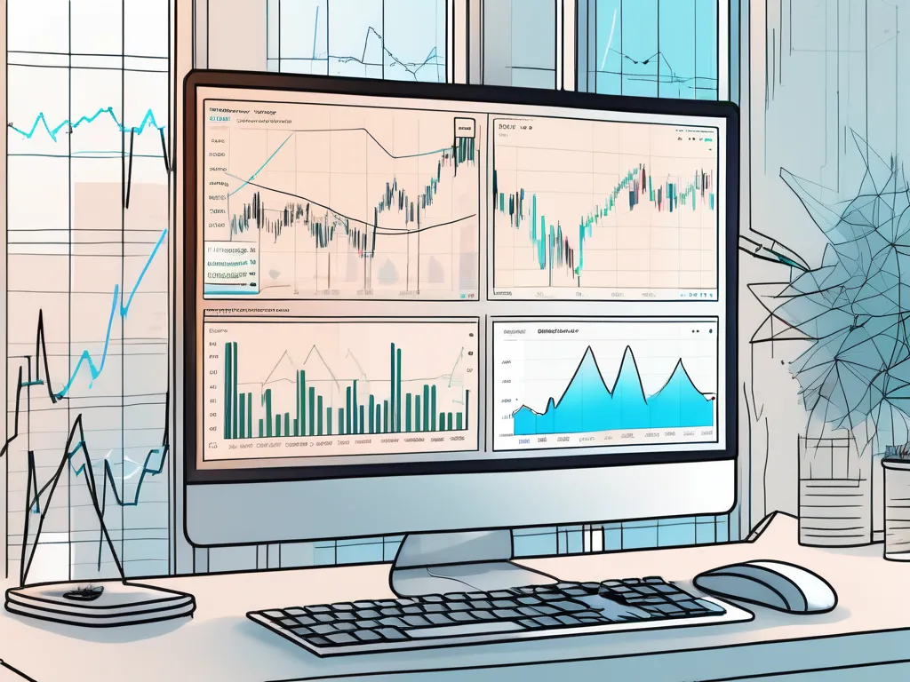 Una pantalla de computadora que muestra la interfaz de la plataforma de tradingview con varios gráficos de trading y herramientas analíticas.