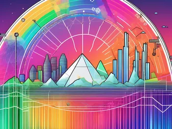 Un graphique arc-en-ciel vibrant avec divers symboles de cryptomonnaie intégrés dans chaque bande de couleur