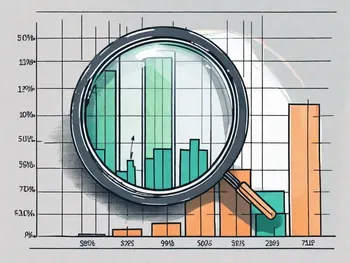 A magnifying glass hovering over a bar graph and pie chart