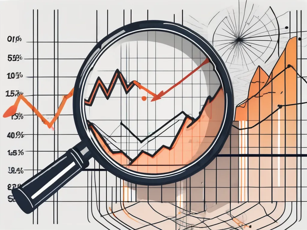 Un graphique boursier en tendance haussière entrelacé avec une loupe se concentrant sur une section mise en évidence représentant l'intérêt short