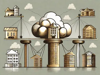 Diversos tipos de inversiones representados como diferentes elementos (como acciones representadas como edificios).