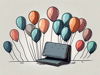 A wallet gradually shrinking while surrounded by rising balloons