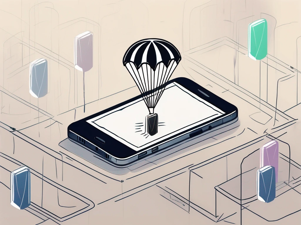 A smartphone with a parachute (representing an airdrop) over a trap