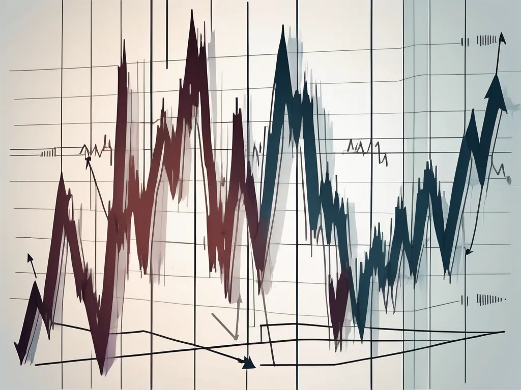 Un gráfico dinámico de la bolsa de valores con flechas que indican dramáticos aumentos y disminuciones.