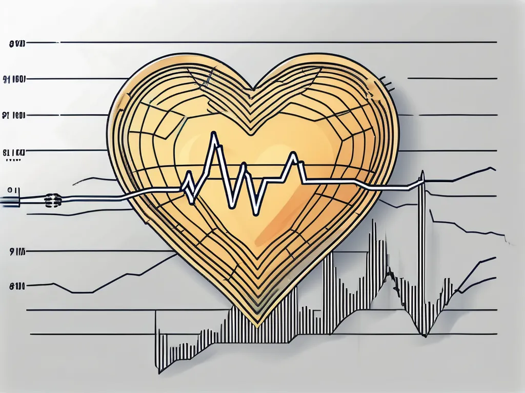 A heart monitor with a cryptocurrency symbol as the heartbeat line