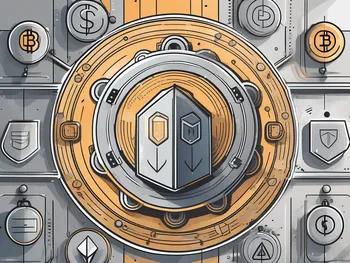 A secured vault with various symbolic representations of cryptocurrencies like bitcoin