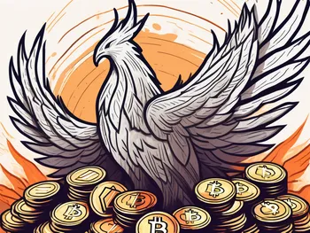 A phoenix rising from a pile of coins