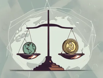 A pair of scales balancing a globe and a pile of coins