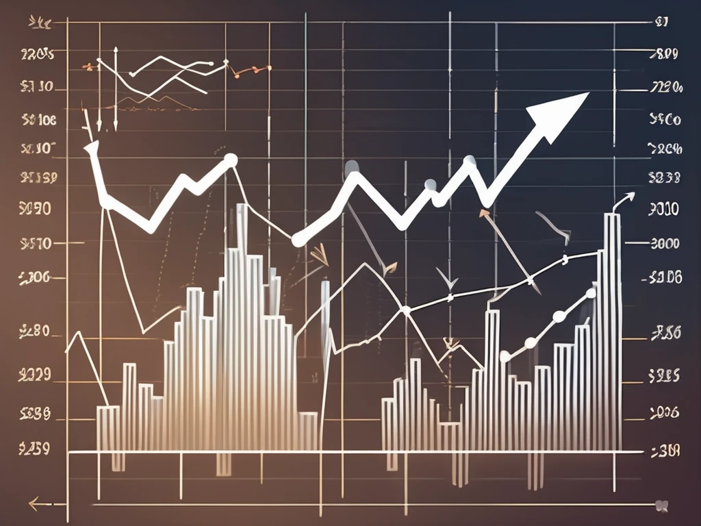 Un gráfico dinámico del mercado de valores con varios símbolos de trading y flechas