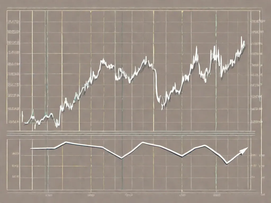 Un gráfico estilizado del mercado de valores con tres líneas que representan el canal de Keltner.