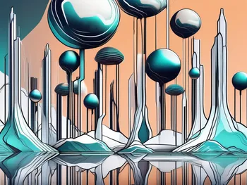 A futuristic digital landscape with abstract representations of liquid and stakes