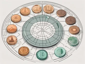 Various symbolic tokens (not resembling any real-life currency) arranged in a semi-circle