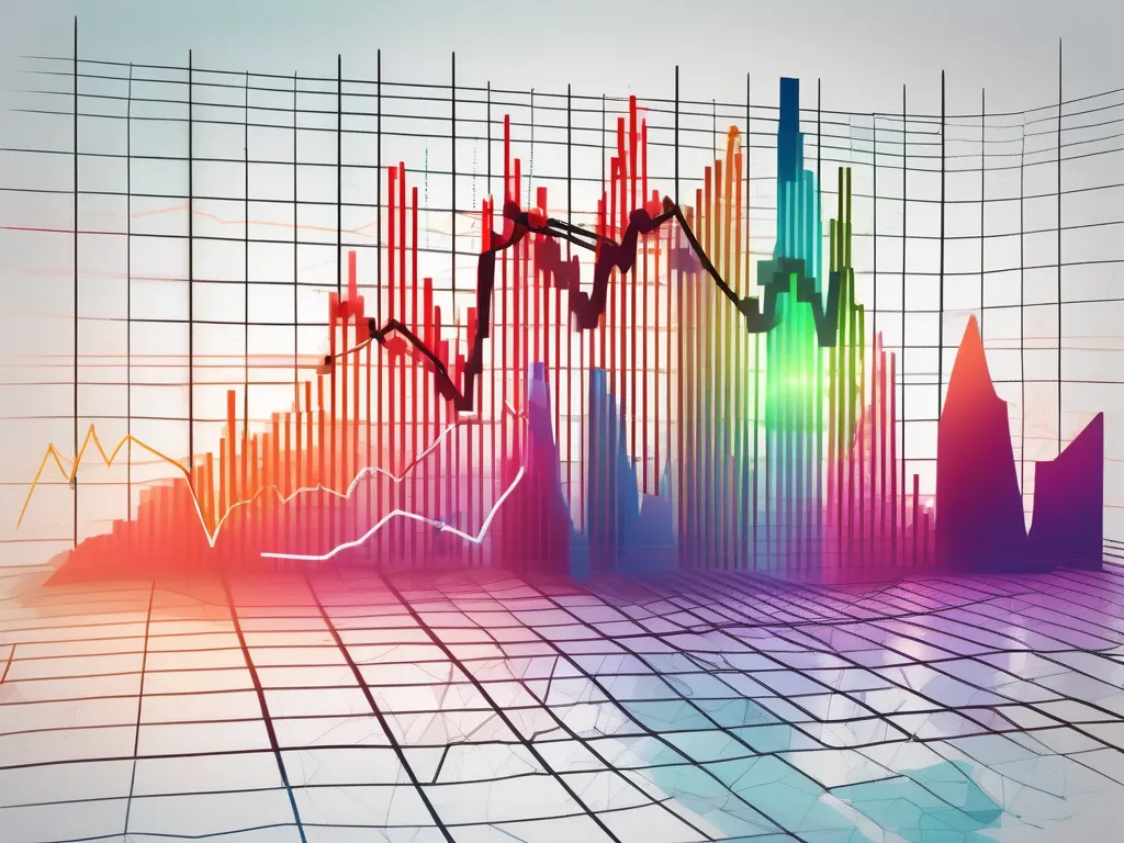 A dynamic stock market graph with various colorful synthetic indices represented as different shapes