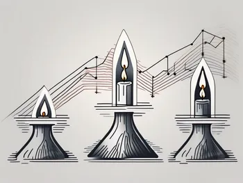 Three ascending candlestick charts with the middle one being a downward trend