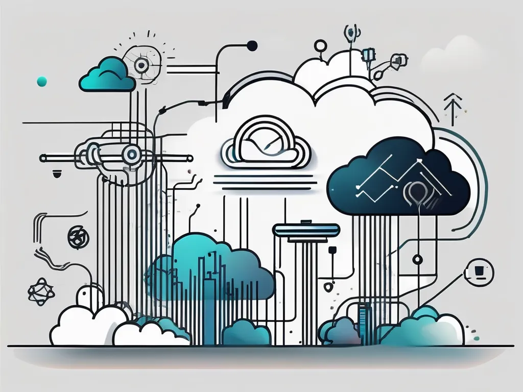 A digital cloud with various abstract symbols representing different services