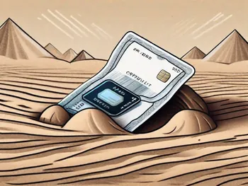 A paper wallet half buried in sand like an artifact