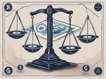 A balanced scale with various forex currency symbols on one side and a protective shield on the other