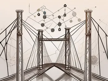 Deux chaînes de blockchain différentes reliées par un pont symbolique