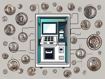 A cryptocurrency atm machine with various crypto symbols like bitcoin