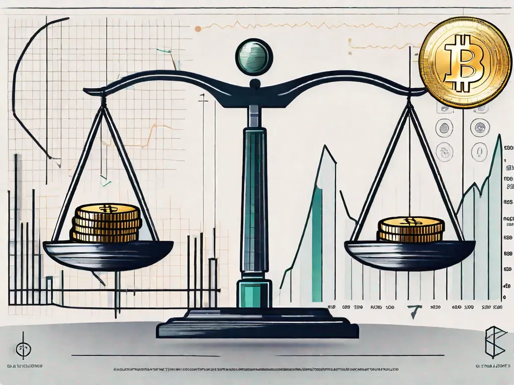 Una balanza equilibrada con monedas tradicionales en un lado y símbolos digitales que representan stablecoins en el otro.