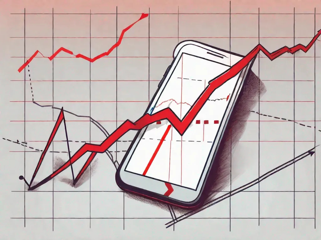 Un gráfico del mercado de valores cayendo hacia una línea roja.