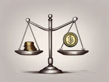 Una balanza tradicional equilibrando dos tipos diferentes de monedas