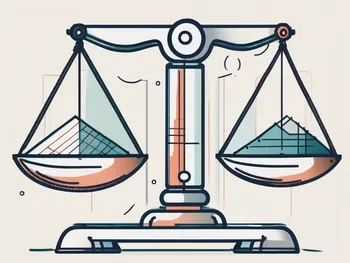 A balance scale with traditional economic graphs on one side and a graph representing the prospect theory on the other