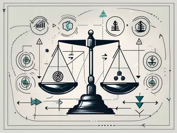 A balanced scale with various financial symbols on one side and mathematical symbols on the other