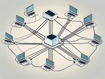 Varios nodos conectados que representan computadoras en una red p2p (peer-to-peer)