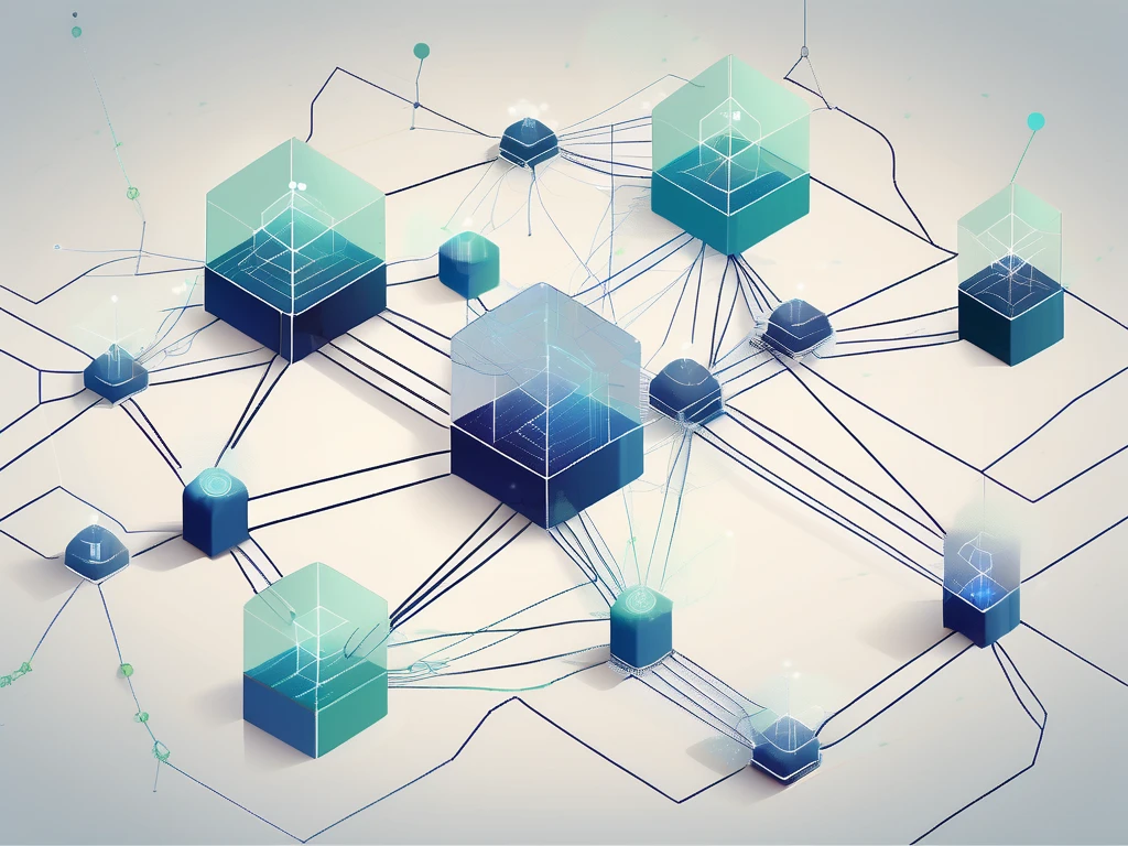 A digital landscape showcasing various interconnected nodes representing a blockchain network