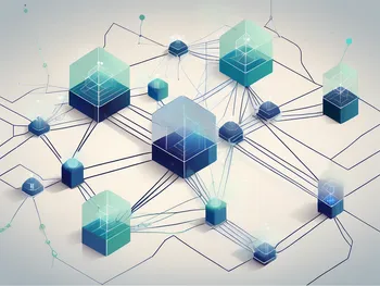 Un paysage numérique présentant divers nœuds interconnectés représentant un réseau blockchain