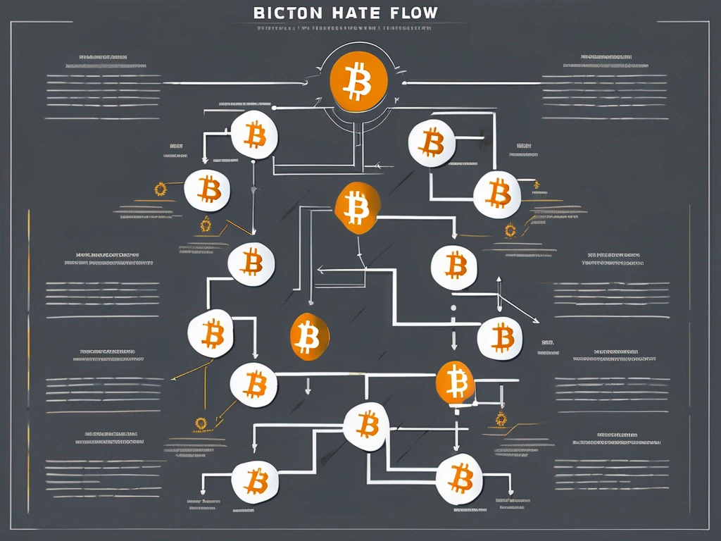 A symbolic representation of the bitcoin symbol integrated into a flow chart