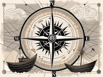 A compass resting on a stylized map of cryptocurrency symbols