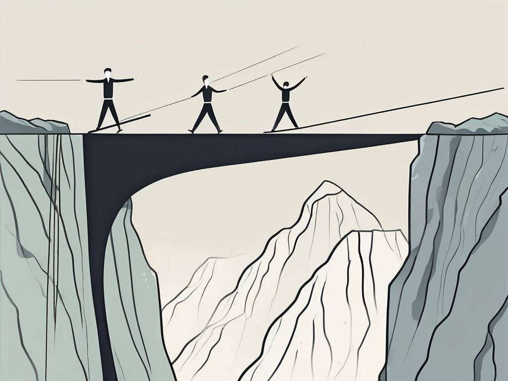 A tightrope strung between two cliffs