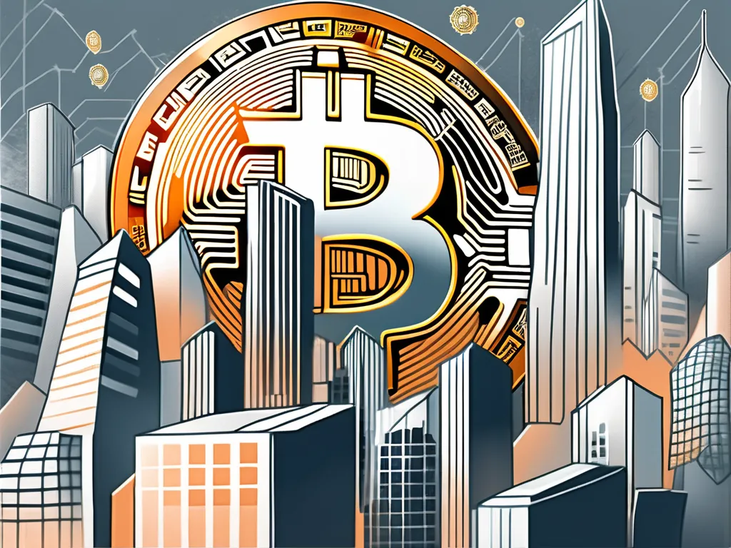 Un symbole bitcoin se transformant en une ville futuriste