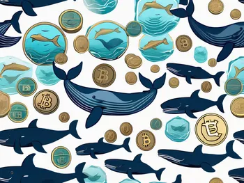 An underwater scene featuring various sizes of whales and fish to symbolize different players in the crypto market