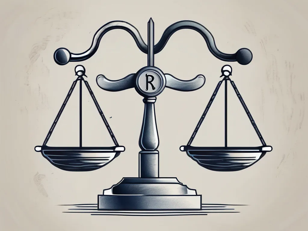 Une balance équilibrée avec un symbole de ripple d'un côté et un symbole de tribunal de l'autre